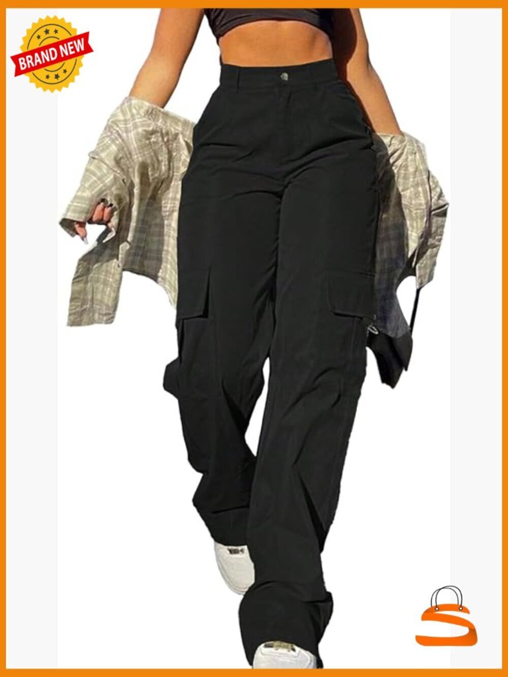 High Waisted Baggy Wide Leg Y2K Cargo Pants with Pockets